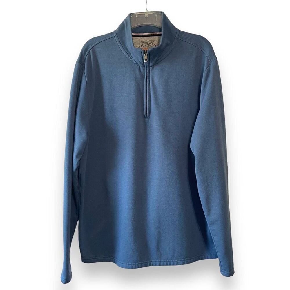 Weatherproof Vintage Quarter Zip Mock Neck Fleece Lined‎ Sweater Blue Large